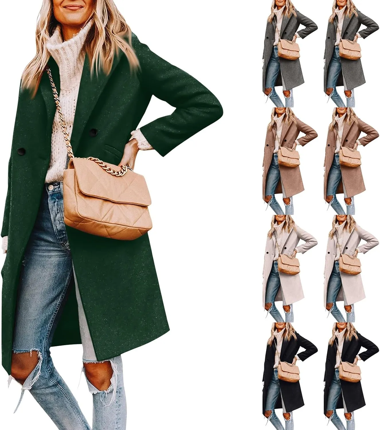 UOFOCO Women's Wool Pea Coats Casual Lapel Single-Breasted Long Peacoat Trendy 2024 Fall Winter Jackets Outfits for Women