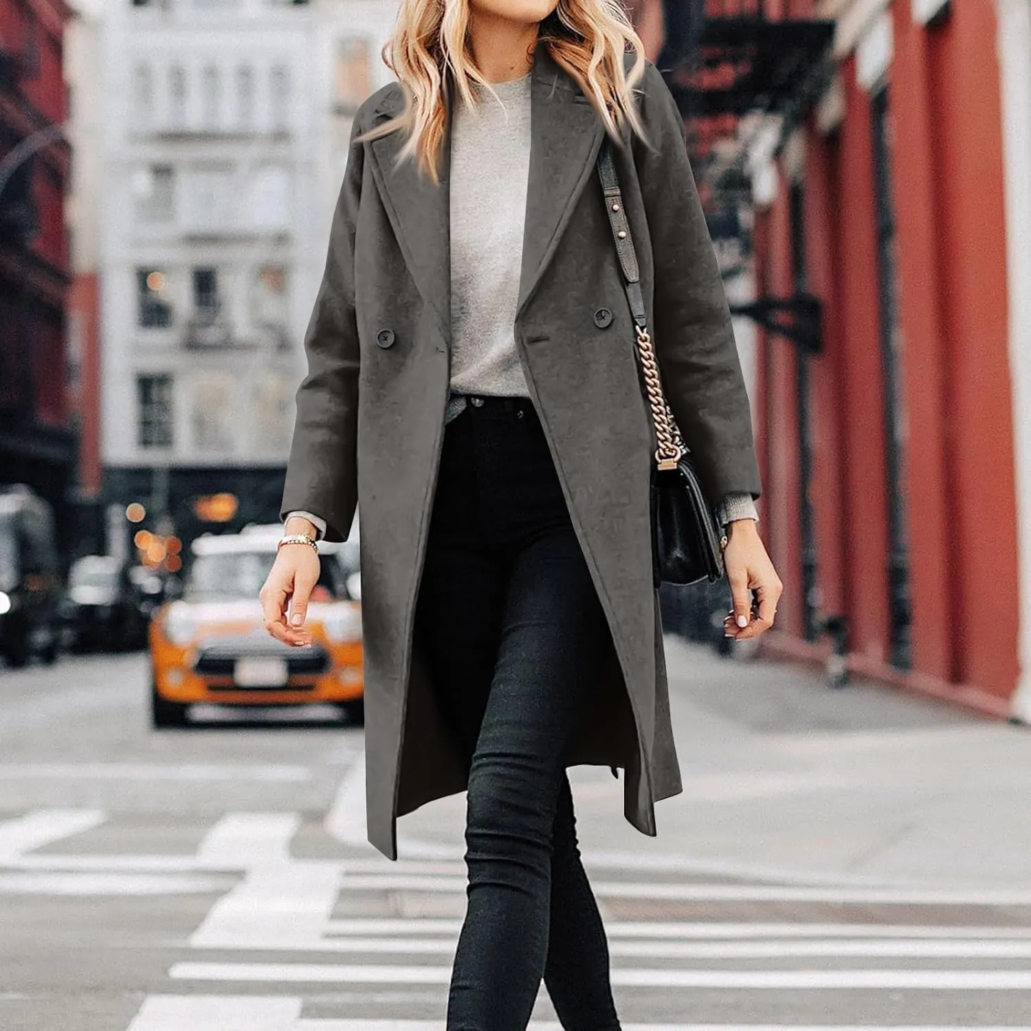 UOFOCO Women's Wool Pea Coats Casual Lapel Single-Breasted Long Peacoat Trendy 2024 Fall Winter Jackets Outfits for Women