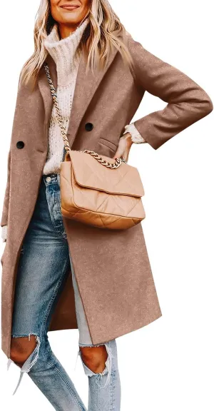 UOFOCO Women's Wool Pea Coats Casual Lapel Single-Breasted Long Peacoat Trendy 2024 Fall Winter Jackets Outfits for Women
