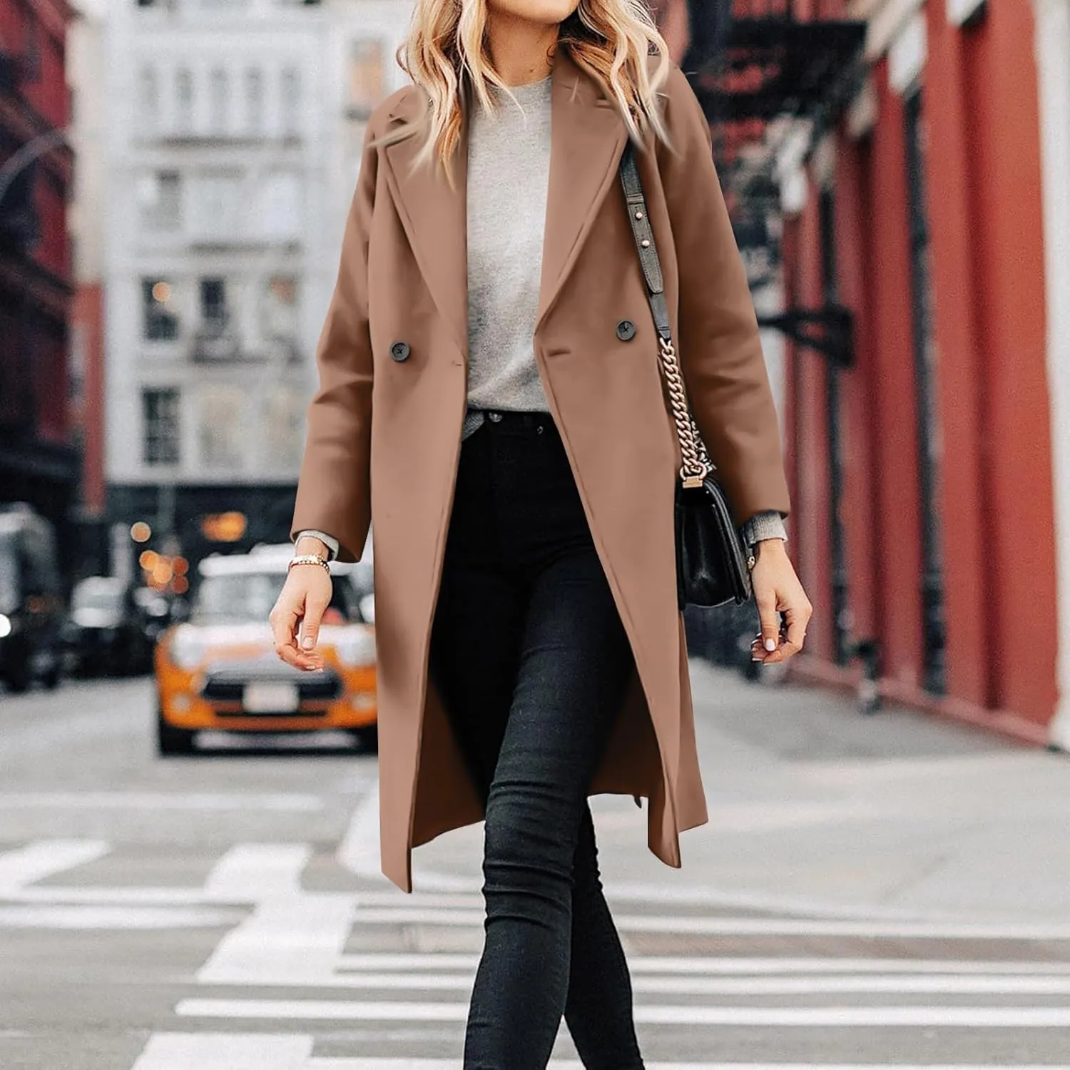 UOFOCO Women's Wool Pea Coats Casual Lapel Single-Breasted Long Peacoat Trendy 2024 Fall Winter Jackets Outfits for Women
