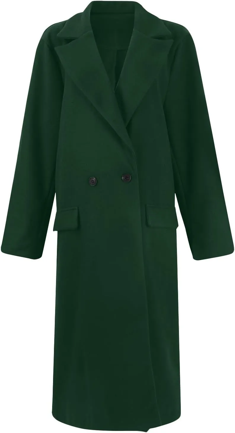 UOFOCO Women's Wool Pea Coats Casual Lapel Single-Breasted Long Peacoat Trendy 2024 Fall Winter Jackets Outfits for Women