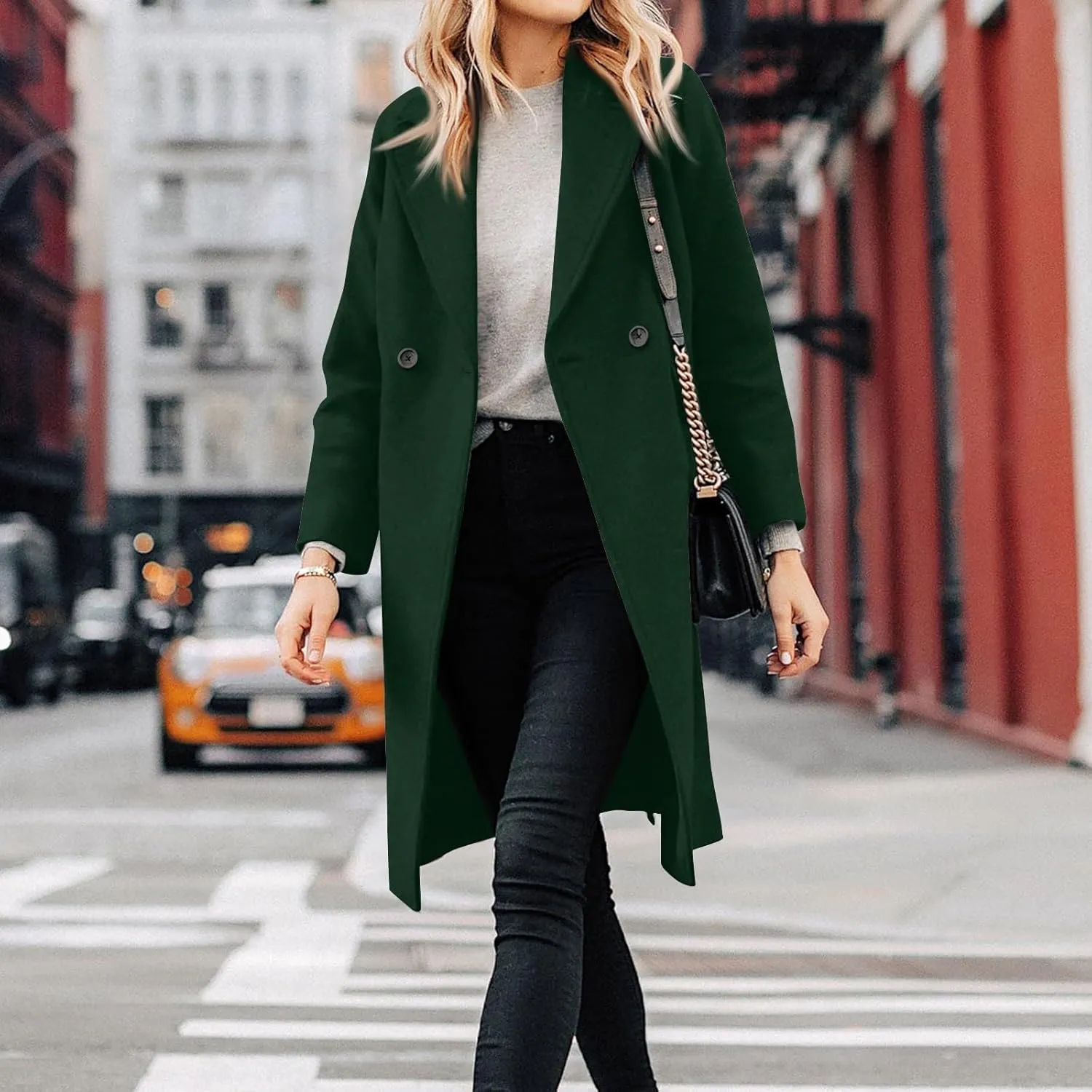 UOFOCO Women's Wool Pea Coats Casual Lapel Single-Breasted Long Peacoat Trendy 2024 Fall Winter Jackets Outfits for Women