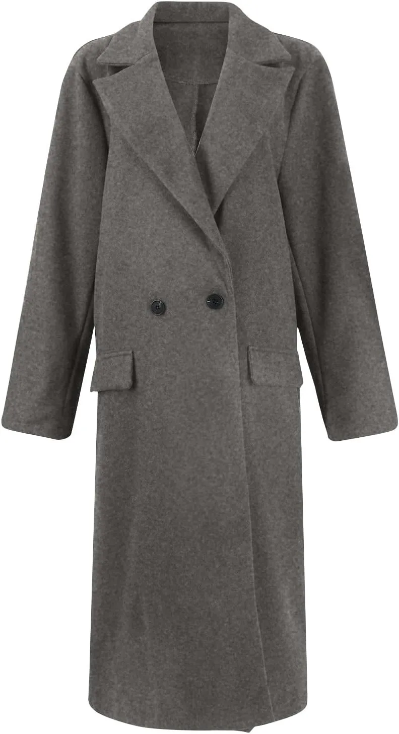 UOFOCO Women's Wool Pea Coats Casual Lapel Single-Breasted Long Peacoat Trendy 2024 Fall Winter Jackets Outfits for Women