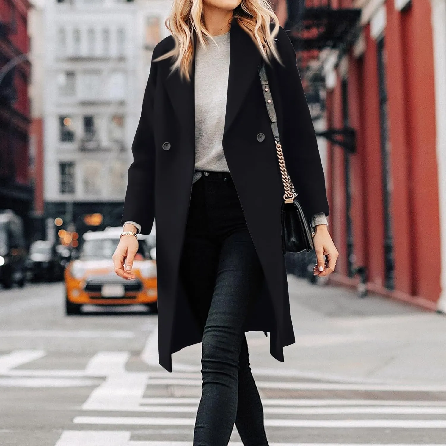 UOFOCO Women's Wool Pea Coats Casual Lapel Single-Breasted Long Peacoat Trendy 2024 Fall Winter Jackets Outfits for Women