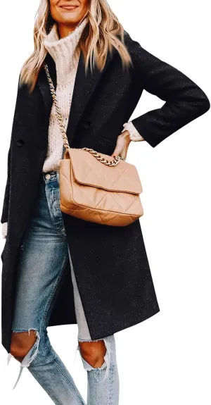 UOFOCO Women's Wool Pea Coats Casual Lapel Single-Breasted Long Peacoat Trendy 2024 Fall Winter Jackets Outfits for Women
