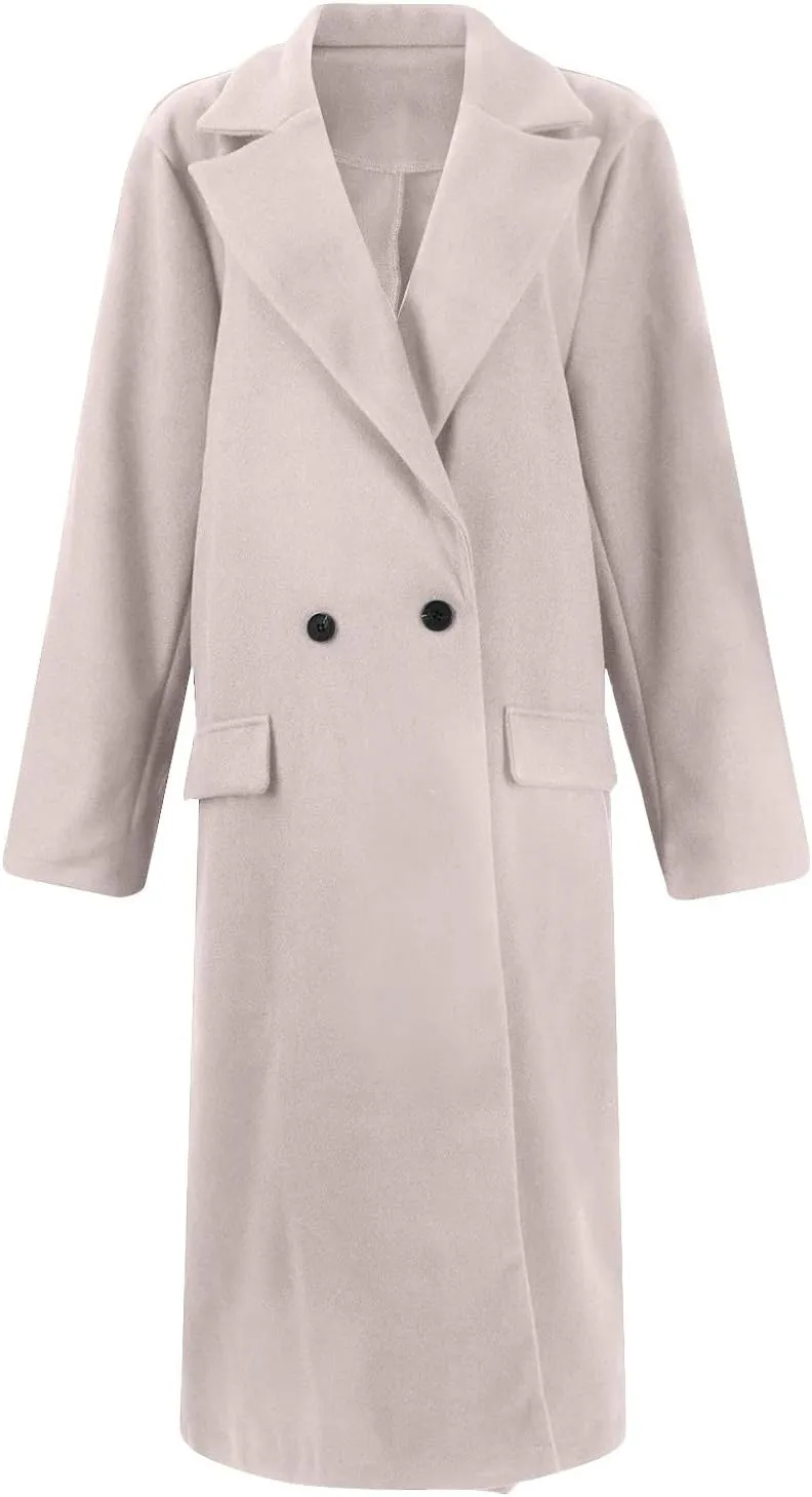 UOFOCO Women's Wool Pea Coats Casual Lapel Single-Breasted Long Peacoat Trendy 2024 Fall Winter Jackets Outfits for Women