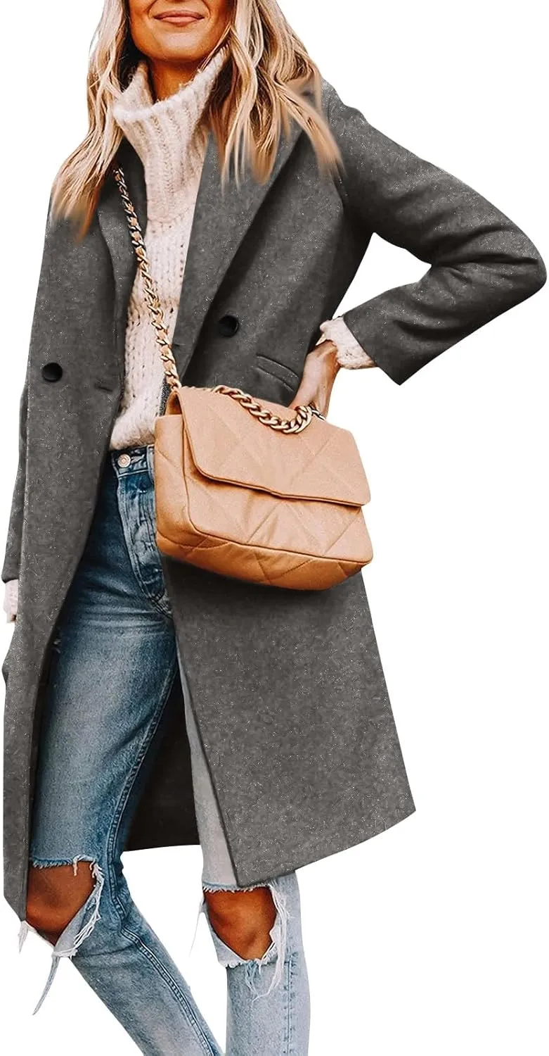 UOFOCO Women's Wool Pea Coats Casual Lapel Single-Breasted Long Peacoat Trendy 2024 Fall Winter Jackets Outfits for Women