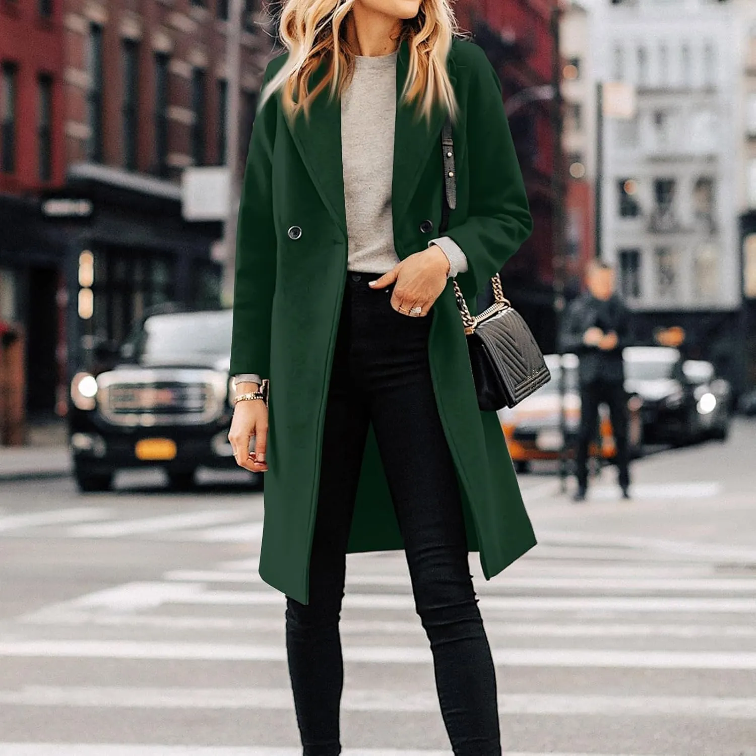 UOFOCO Women's Wool Pea Coats Casual Lapel Single-Breasted Long Peacoat Trendy 2024 Fall Winter Jackets Outfits for Women