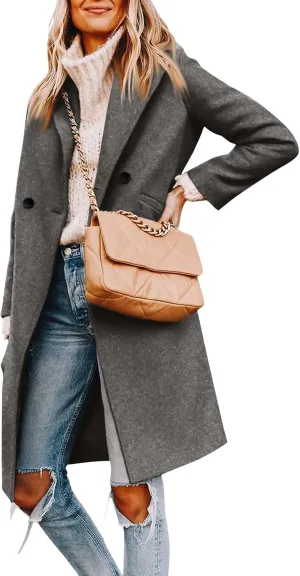UOFOCO Women's Wool Pea Coats Casual Lapel Single-Breasted Long Peacoat Trendy 2024 Fall Winter Jackets Outfits for Women