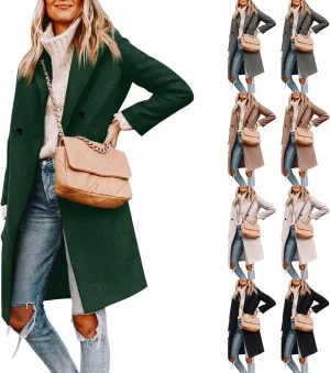 UOFOCO Women's Wool Pea Coats Casual Lapel Single-Breasted Long Peacoat Trendy 2024 Fall Winter Jackets Outfits for Women