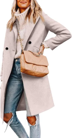 UOFOCO Women's Wool Pea Coats Casual Lapel Single-Breasted Long Peacoat Trendy 2024 Fall Winter Jackets Outfits for Women