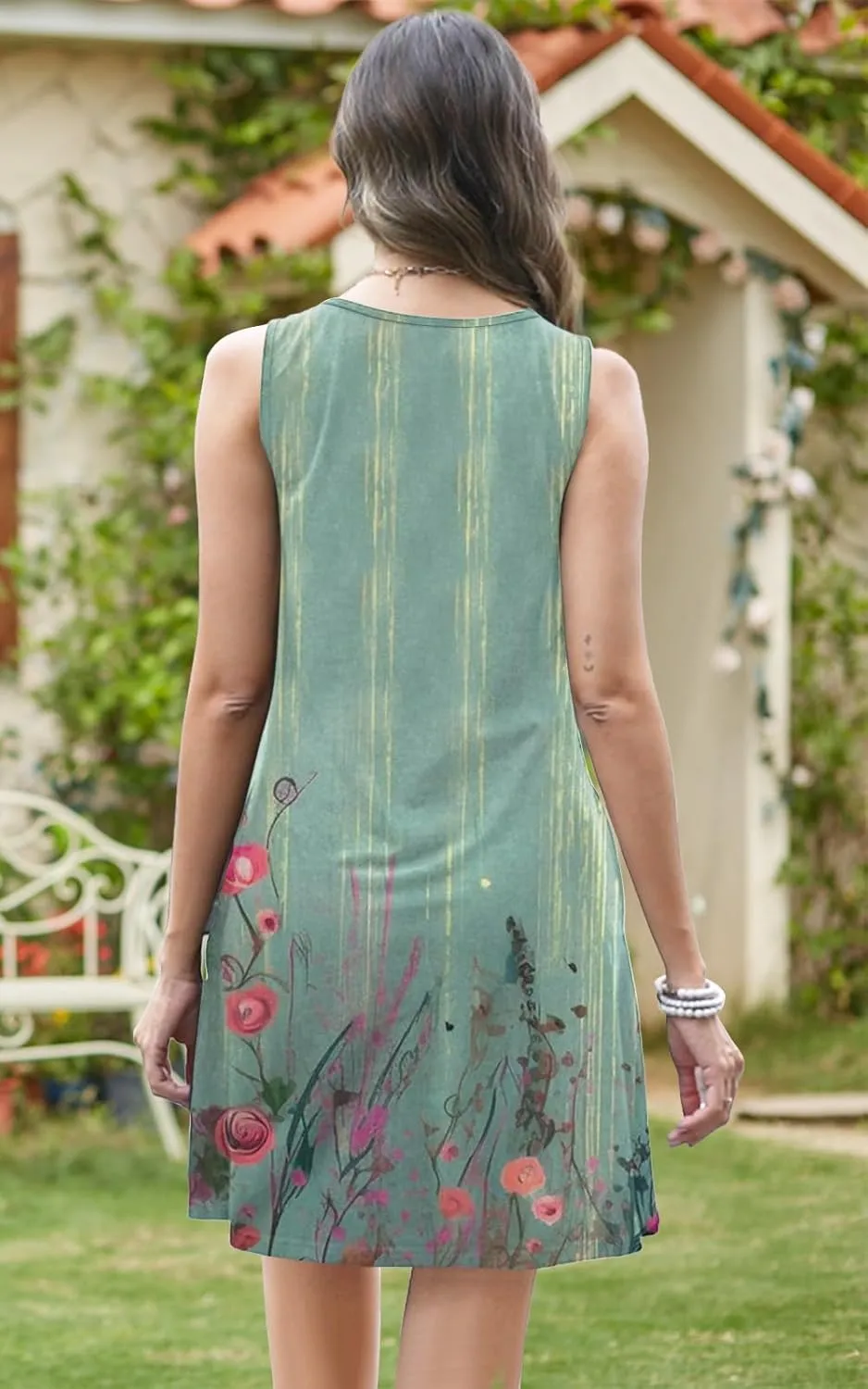 V-Neck Floral Printed Summer A-Line Elegant Dresses Womens Vintage Sleeveless Beach Sundress Ladies Casual Loose Boho Dress