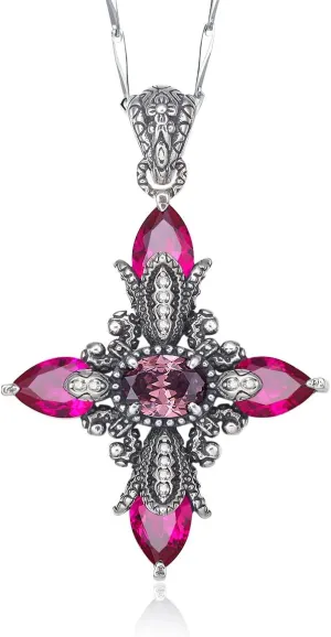 Vintage 925 Sterling Silver Synthetic Amethyst Dainty Cross Necklace for Women 18 Inch Chain