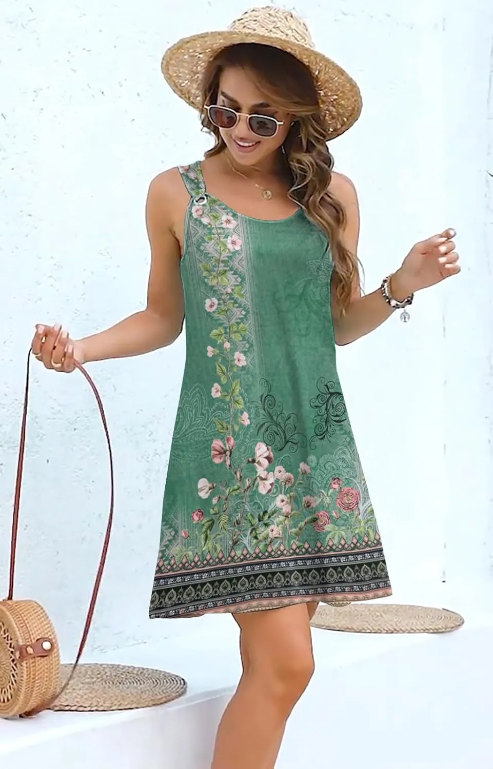 Vintage Summer Dresses for Women 2025 Sleeveless Beach Sundress Cover Ups Swing Casual Loose Tank Shirt Dress