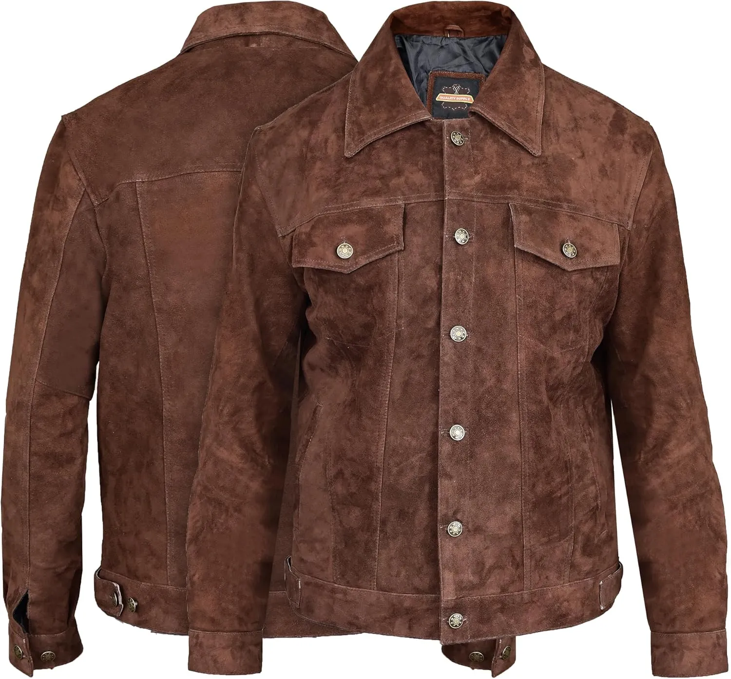 Vintage Trucker Leather Suede Jacket Men - Denim Classic Biker Cafe Racer Western Jacket