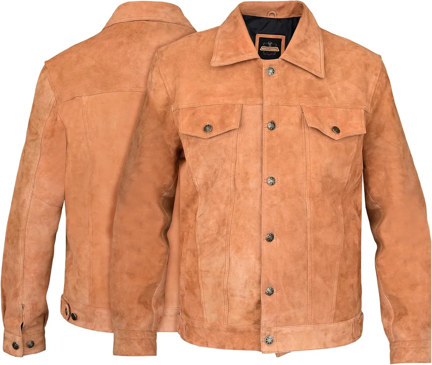 Vintage Trucker Leather Suede Jacket Men - Denim Classic Biker Cafe Racer Western Jacket