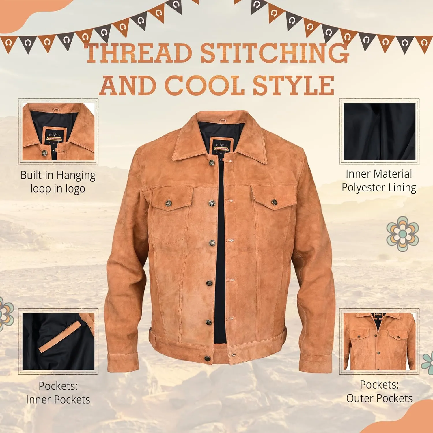 Vintage Trucker Leather Suede Jacket Men - Denim Classic Biker Cafe Racer Western Jacket