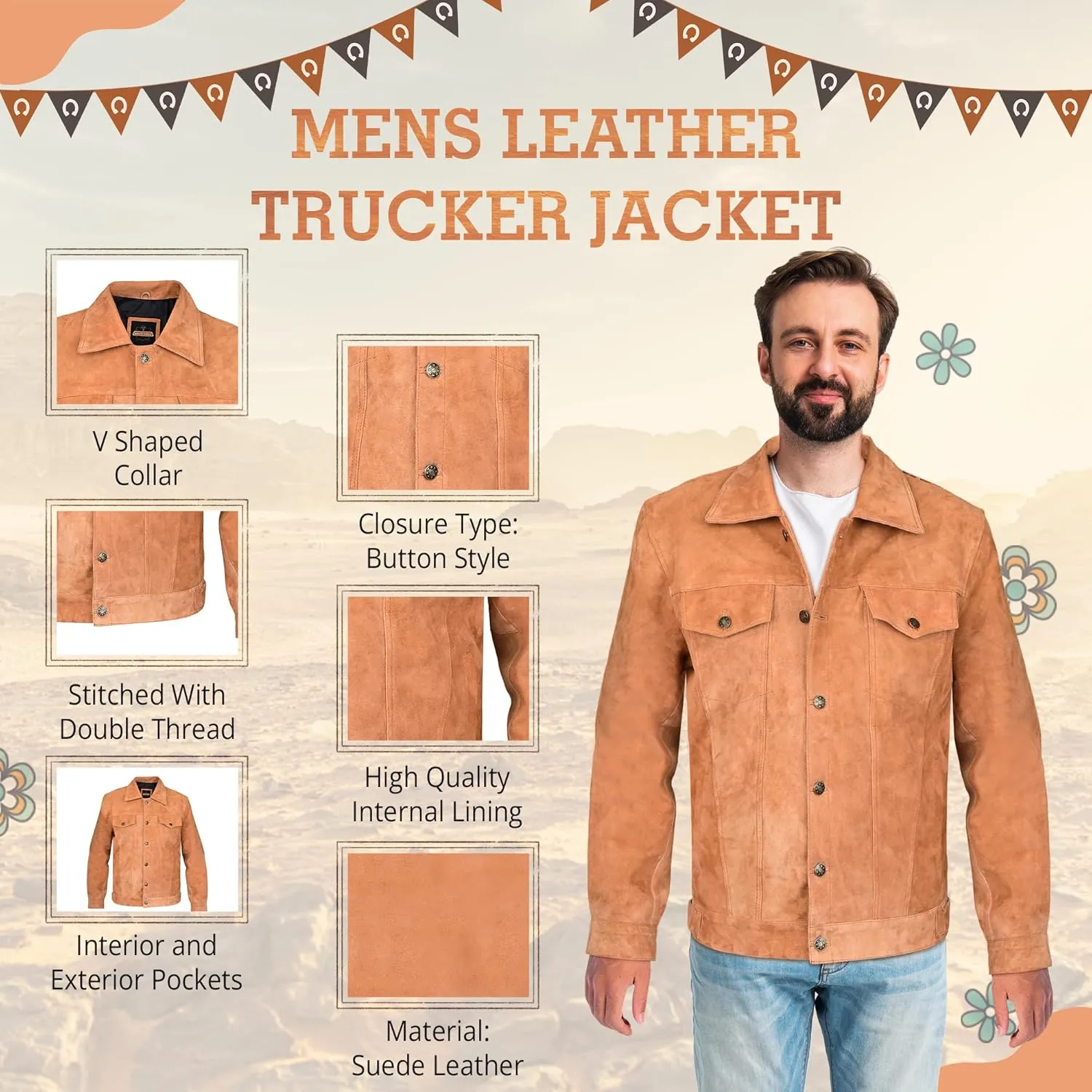 Vintage Trucker Leather Suede Jacket Men - Denim Classic Biker Cafe Racer Western Jacket