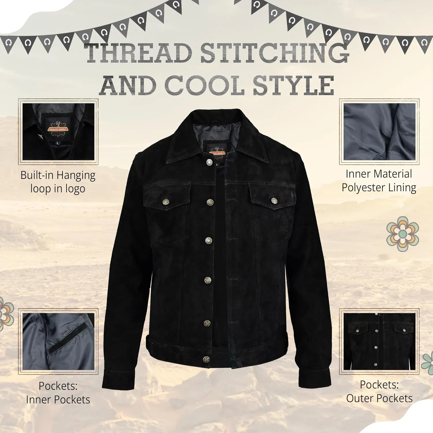 Vintage Trucker Leather Suede Jacket Men - Denim Classic Biker Cafe Racer Western Jacket
