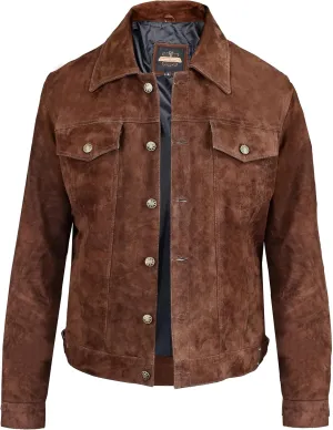Vintage Trucker Leather Suede Jacket Men - Denim Classic Biker Cafe Racer Western Jacket