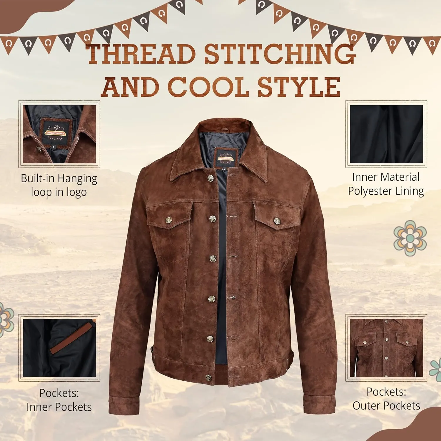Vintage Trucker Leather Suede Jacket Men - Denim Classic Biker Cafe Racer Western Jacket
