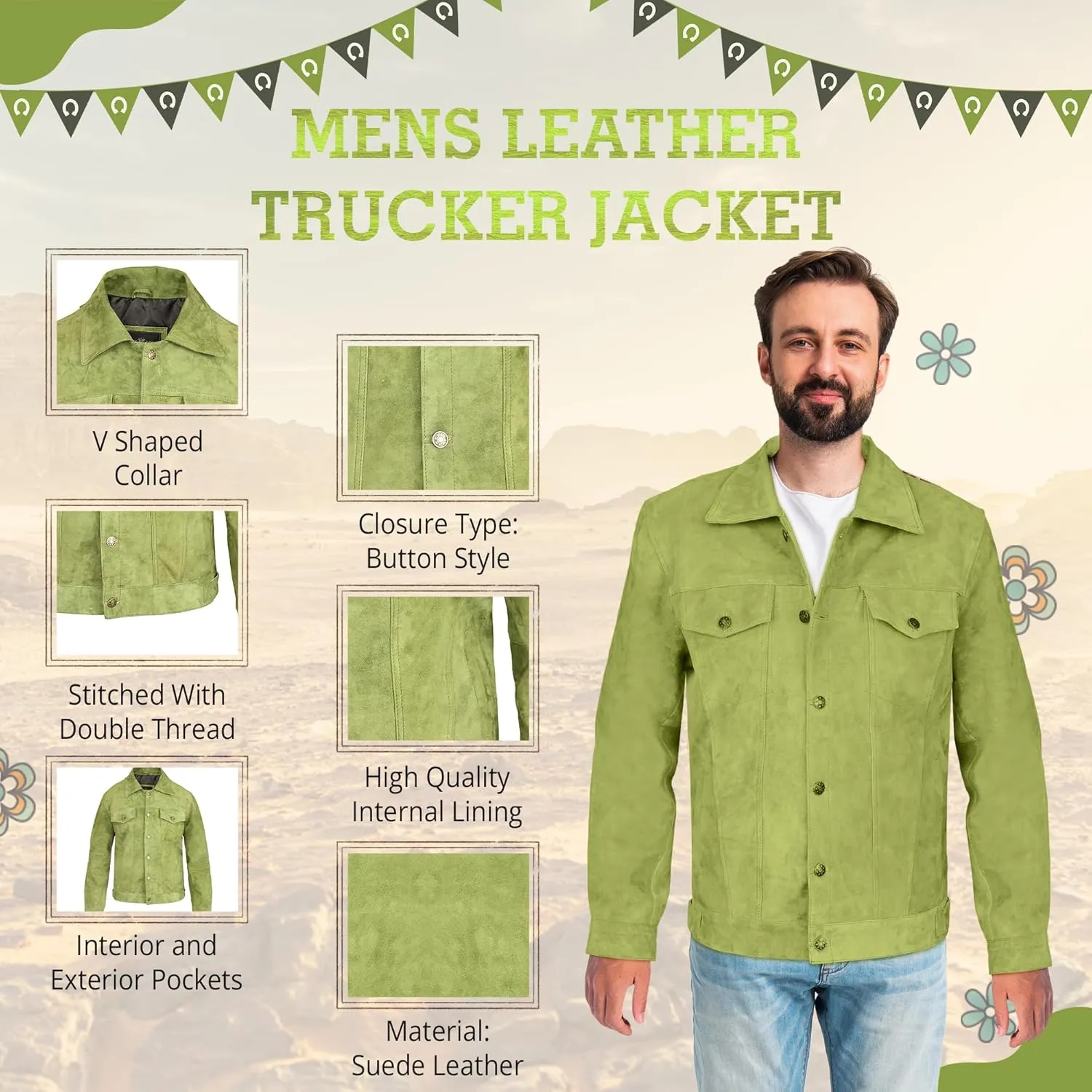 Vintage Trucker Leather Suede Jacket Men - Denim Classic Biker Cafe Racer Western Jacket