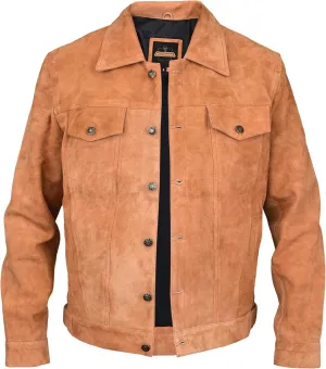 Vintage Trucker Leather Suede Jacket Men - Denim Classic Biker Cafe Racer Western Jacket