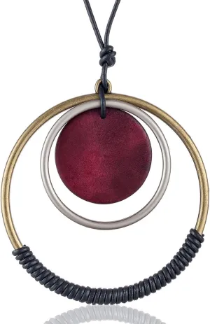 Vintage Wood Necklace Jewelry Long Necklace with Pendant Brown Necklaces for Women  (D)