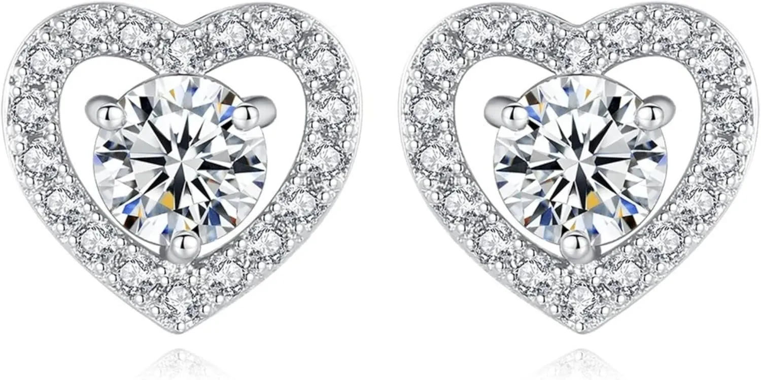 VIROS Moissanite Earrings for Women, 1.2CT Heart-Shaped Lab Created Diamond Earrings, Sterling Silver Earrings Plated Platinum, Hypoallergenic, Perfect Gifts for Stylish Women, Wife