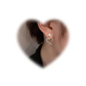 W WEILIRIAN Bohemian Crystal Heart Dangle Earrings Love Heart Drop Earrings Pearl Stud Earrings Gold Hollow Heart Earrings Jewelry for Women and Girls Gifts