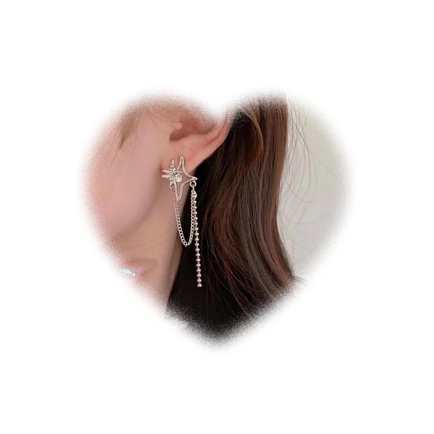 W WEILIRIAN Bohemian Crystal Star Earrings Northstar Tassel Chain Earrings Silver Star Stud Earrings Hollow Star Earrings Vintage Long Chain Drop Earrings Jewelry for Women and Girls Gifts