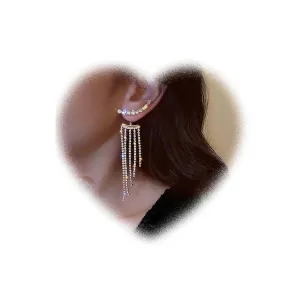 W WEILIRIAN Bohemian Crystal Tassel Drop Earrings Rhinestone Tassel Earrings Cz Tassel Chain Earrings Crystal Ear Jacket Earrings Silver Cz Wedding Dangle Earrings Jewelry for Women and Girls Gifts