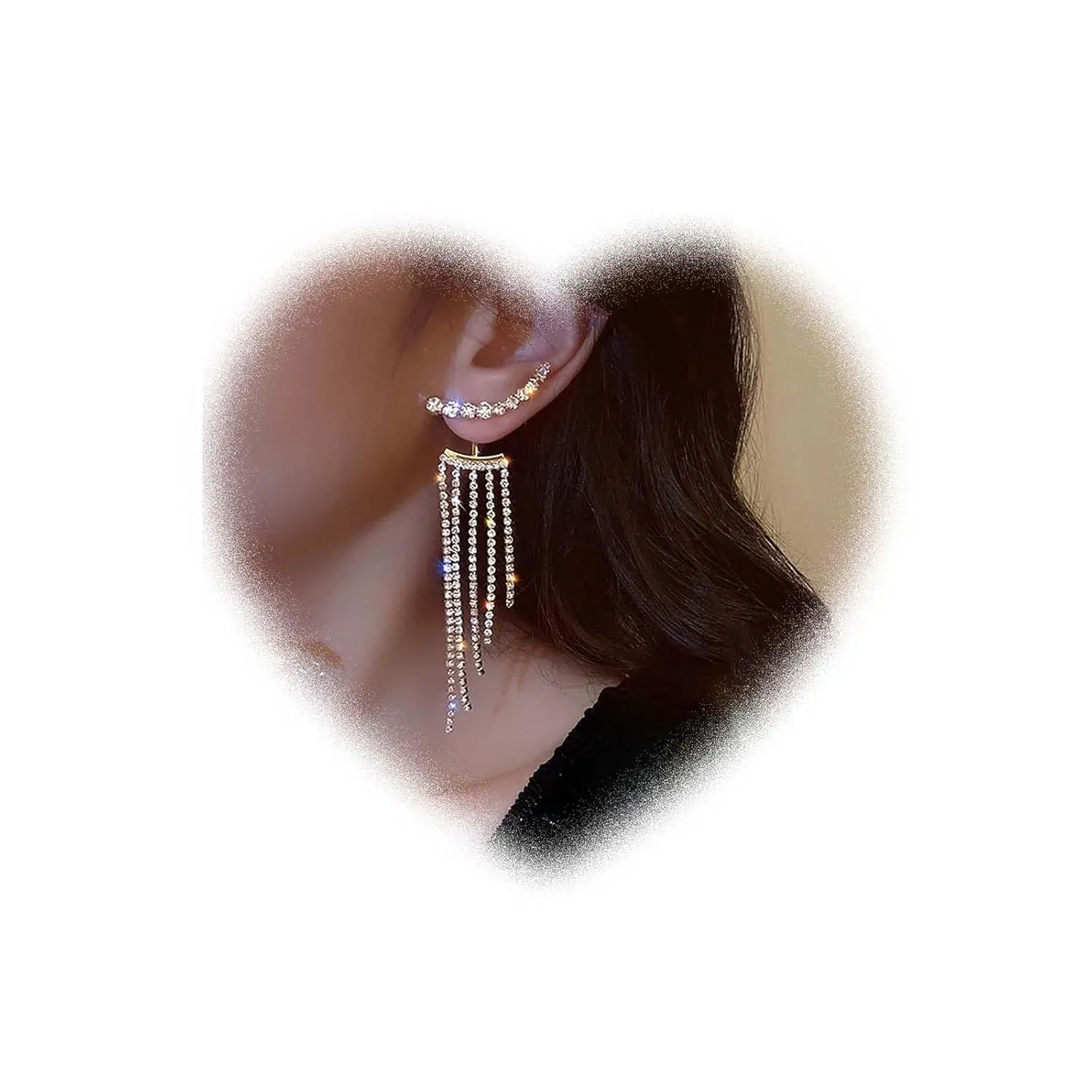 W WEILIRIAN Bohemian Crystal Tassel Drop Earrings Rhinestone Tassel Earrings Cz Tassel Chain Earrings Crystal Ear Jacket Earrings Silver Cz Wedding Dangle Earrings Jewelry for Women and Girls Gifts