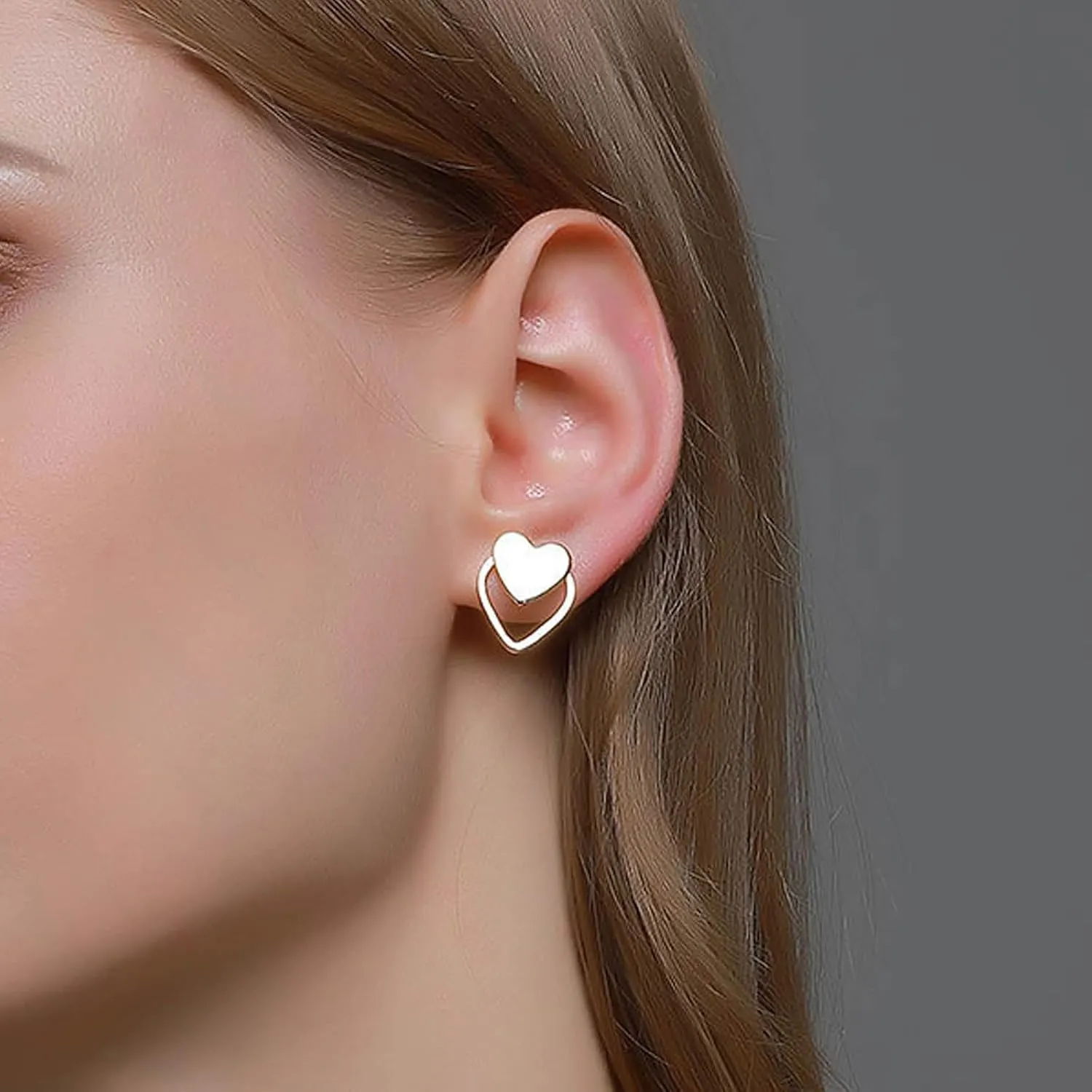 W WEILIRIAN Bohemian Heart Ear Jacket Earrings for Teen Girls Hollow Heart Earrings Gold Heart Stud Earrings Two Ways Front Back Earrings Jewelry for Women Gifts (Gold)