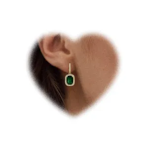 W WEILIRIAN Boho Emerald Drop Earrings Square Crystal Earrings Rhinestone Bar Stud Earrings Sparkly Cz Earrings Jewelry for Women and Girls Gifts (Green)