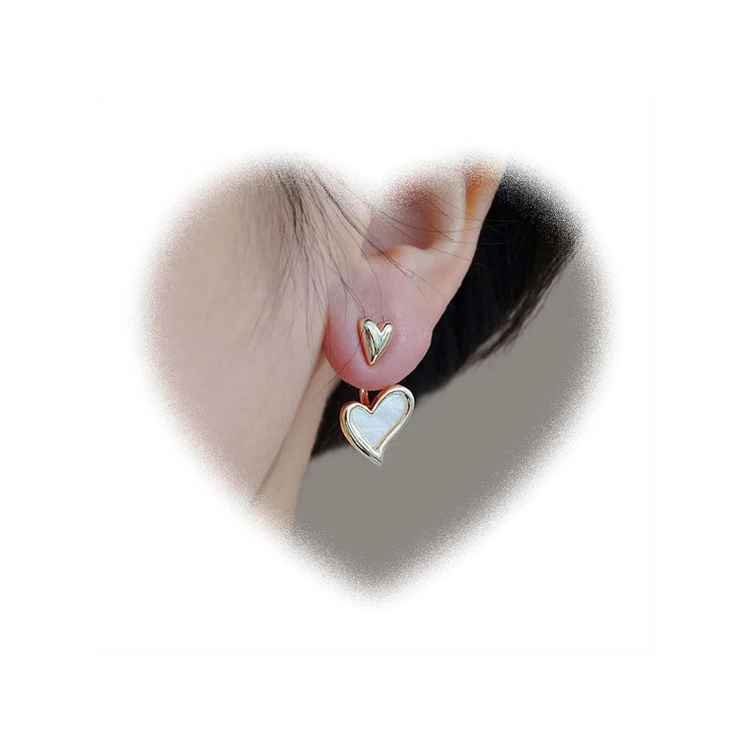 W WEILIRIAN Boho Heart Ear Jacket Earrings Love Heart Drop Earrings Gold Heart Stud Earrings Two Ways Front Back Earrings Jewelry for Women