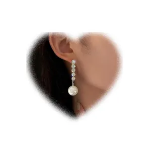 W WEILIRIAN Boho Pearl Drop Earrings Crystal Bar Drop Earrings Pearl Dangle Earrings Vintage Pearl Bead Earrings Rhinestone Pearl Earrings Jewelry for Women and Girls Gifts