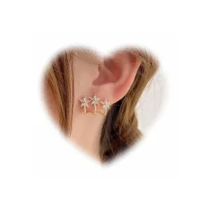 W WEILIRIAN Crystal Flower Claw Earrings Rhinestone Flower Earrings Cz Flower Needle Claw Earrings Multi Hoop Stud Earrings Triple Huggie Illusion Stud Earrings Jewelry for Women and Girls Gifts