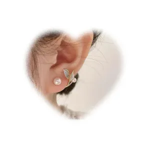W WEILIRIAN Leaf Pearl Jacket Earrings for Women Vintage Pearl Earrings Crystal Leaf Earrings Gold Pearl Stud Earrings Pearl Front Back Earrings Jewelry for Girls Gifts