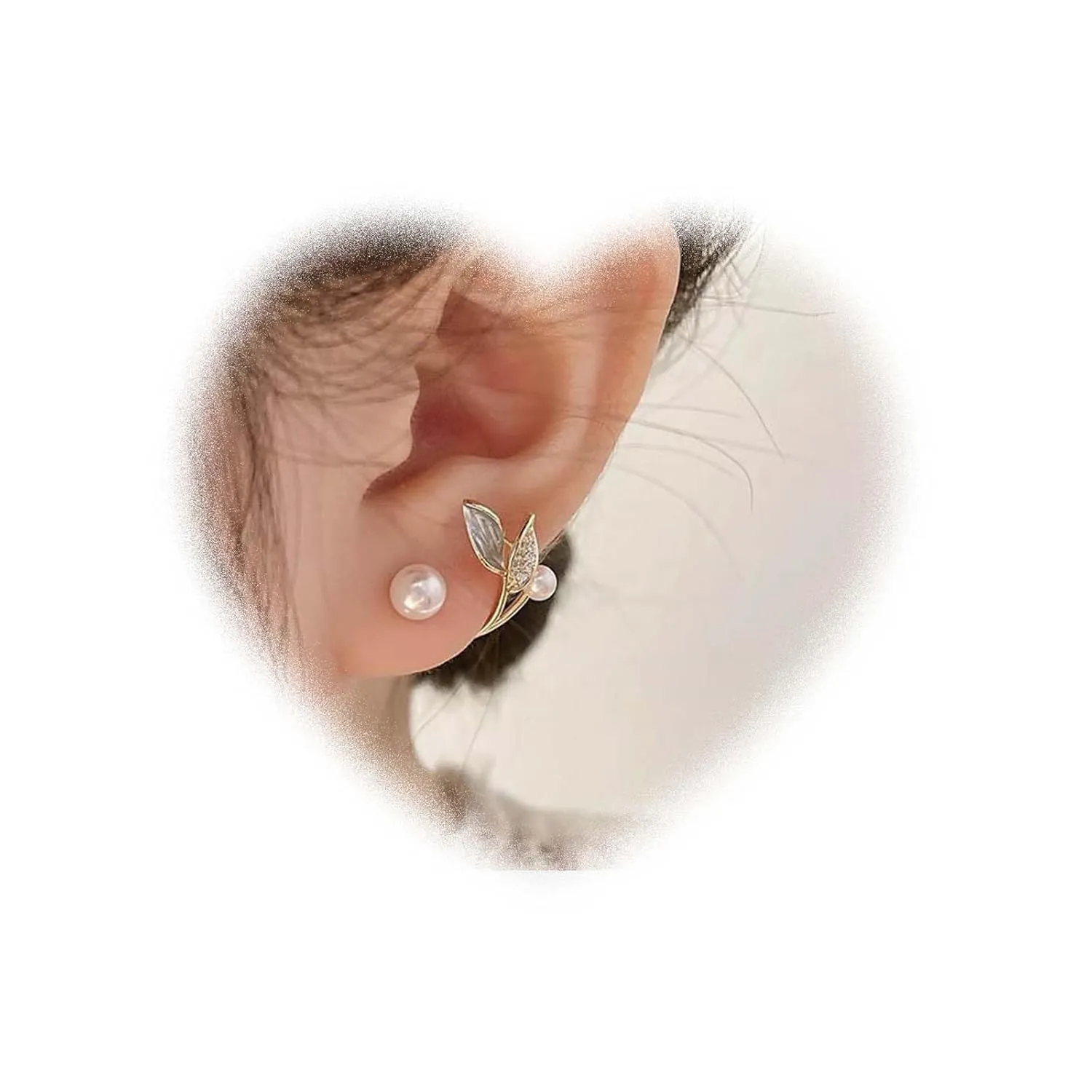 W WEILIRIAN Leaf Pearl Jacket Earrings for Women Vintage Pearl Earrings Crystal Leaf Earrings Gold Pearl Stud Earrings Pearl Front Back Earrings Jewelry for Girls Gifts