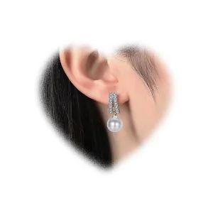 W WEILIRIAN Vintage Pearl Dangle Earrings Pearl Drop Earrings Crystal Bar Stud Earrings Silver Pearl Bead Earrings Pearl Wedding Earrings Jewelry for Women and Girls (Silver)