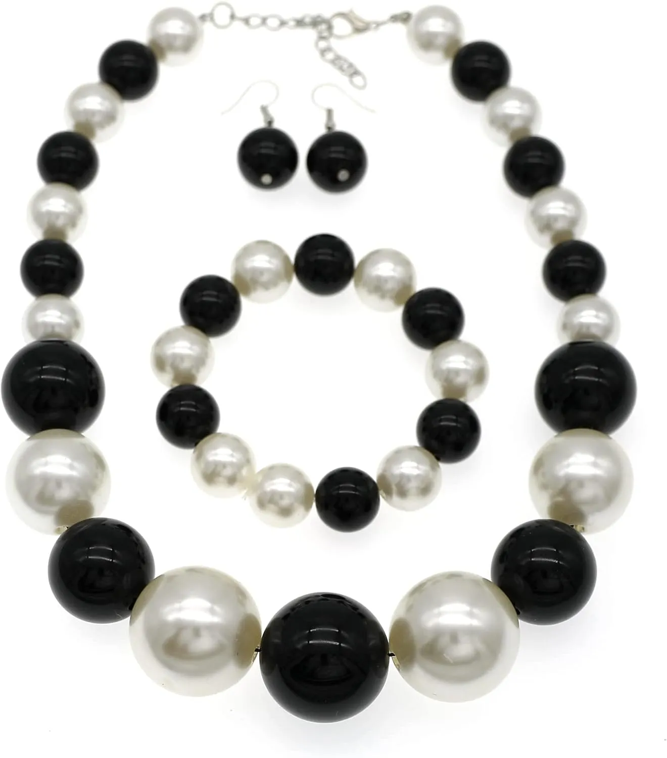 We We Chunky Pearl Necklace for Women Large Big Faux Pearl Necklace and Earrings set 1920s Costume Jewelry set Prom party