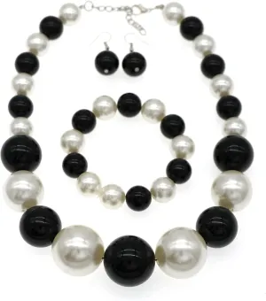 We We Chunky Pearl Necklace for Women Large Big Faux Pearl Necklace and Earrings set 1920s Costume Jewelry set Prom party