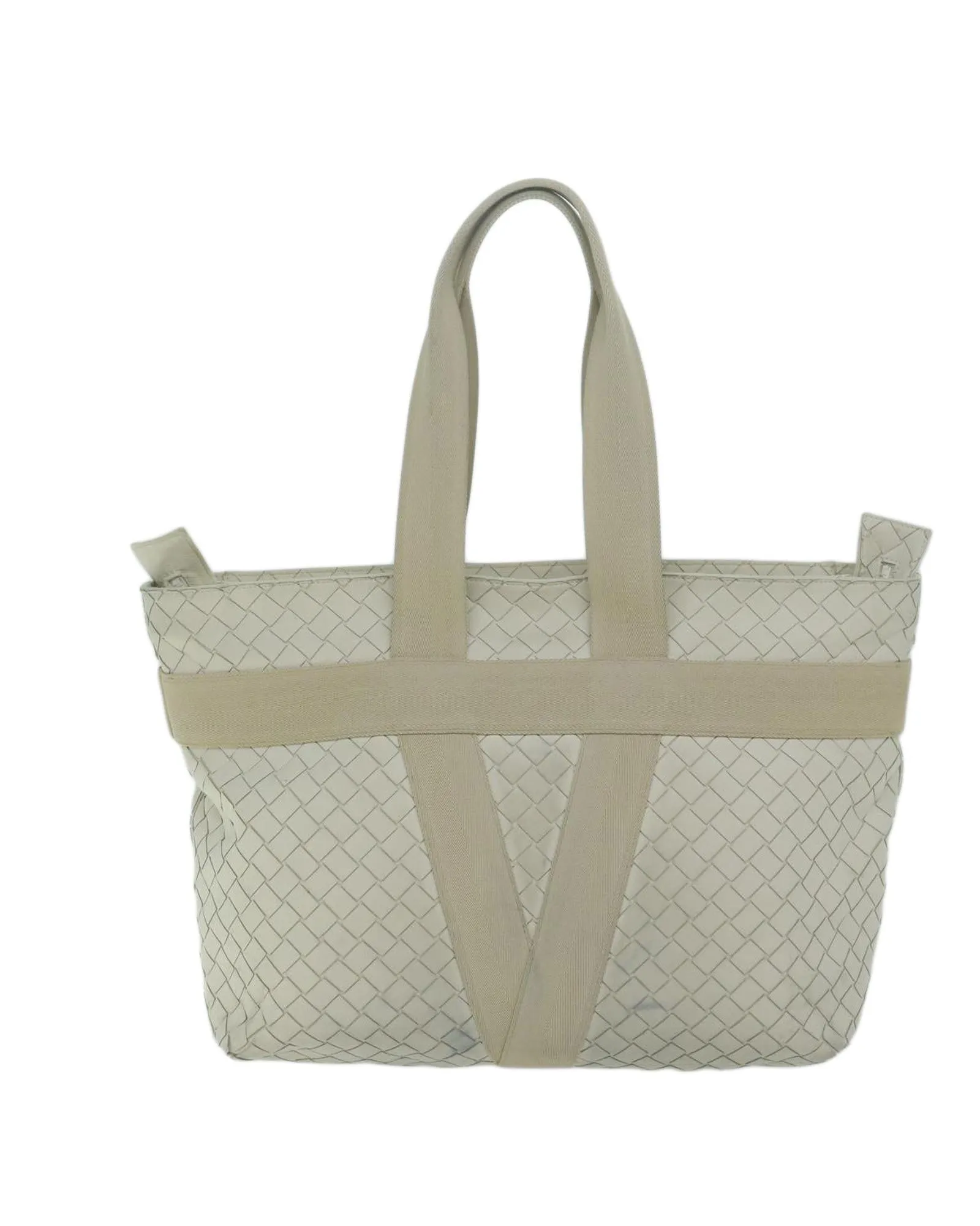 White Leather Scorpito Tote Bag with Intrecciato Weave Detailing