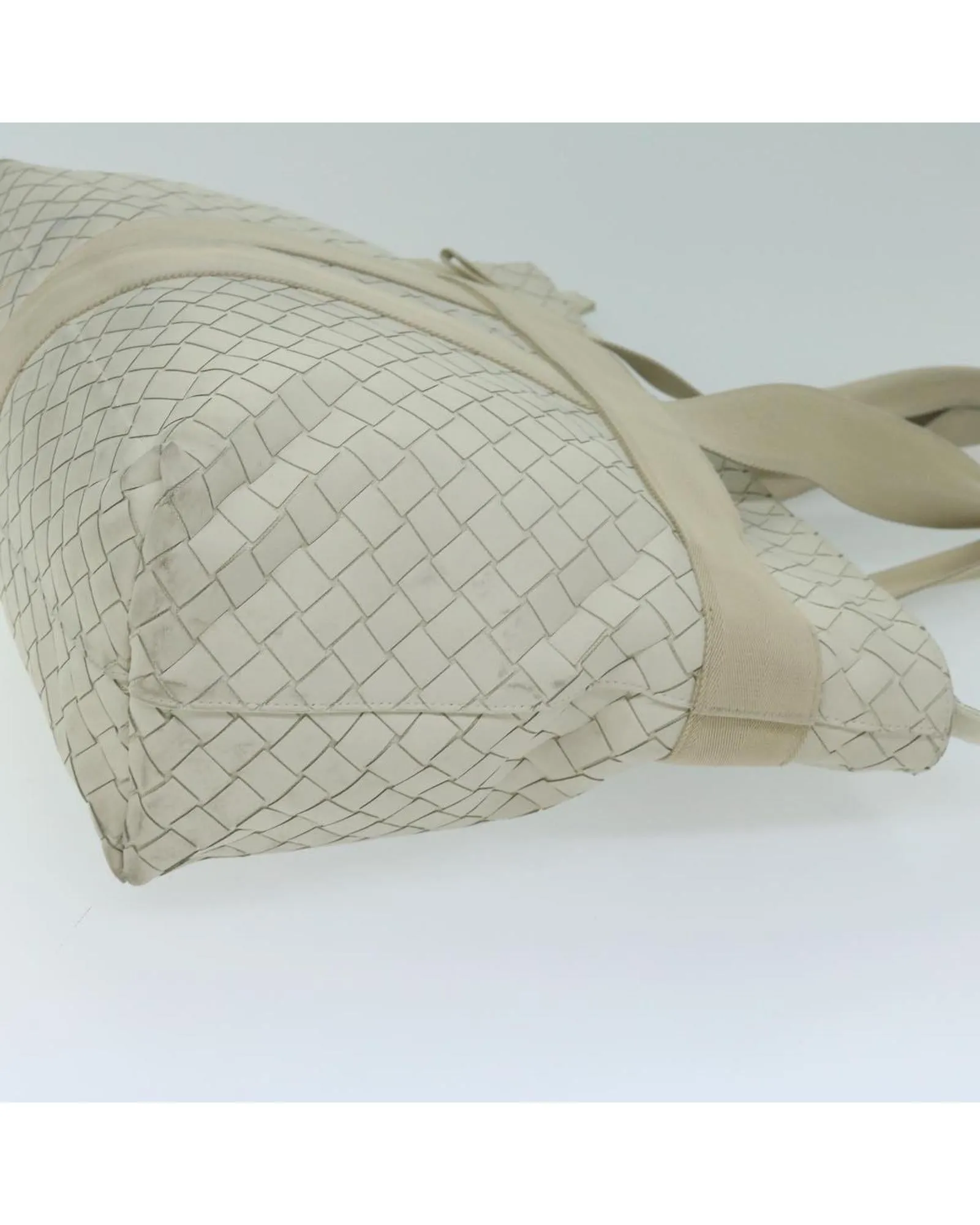White Leather Scorpito Tote Bag with Intrecciato Weave Detailing