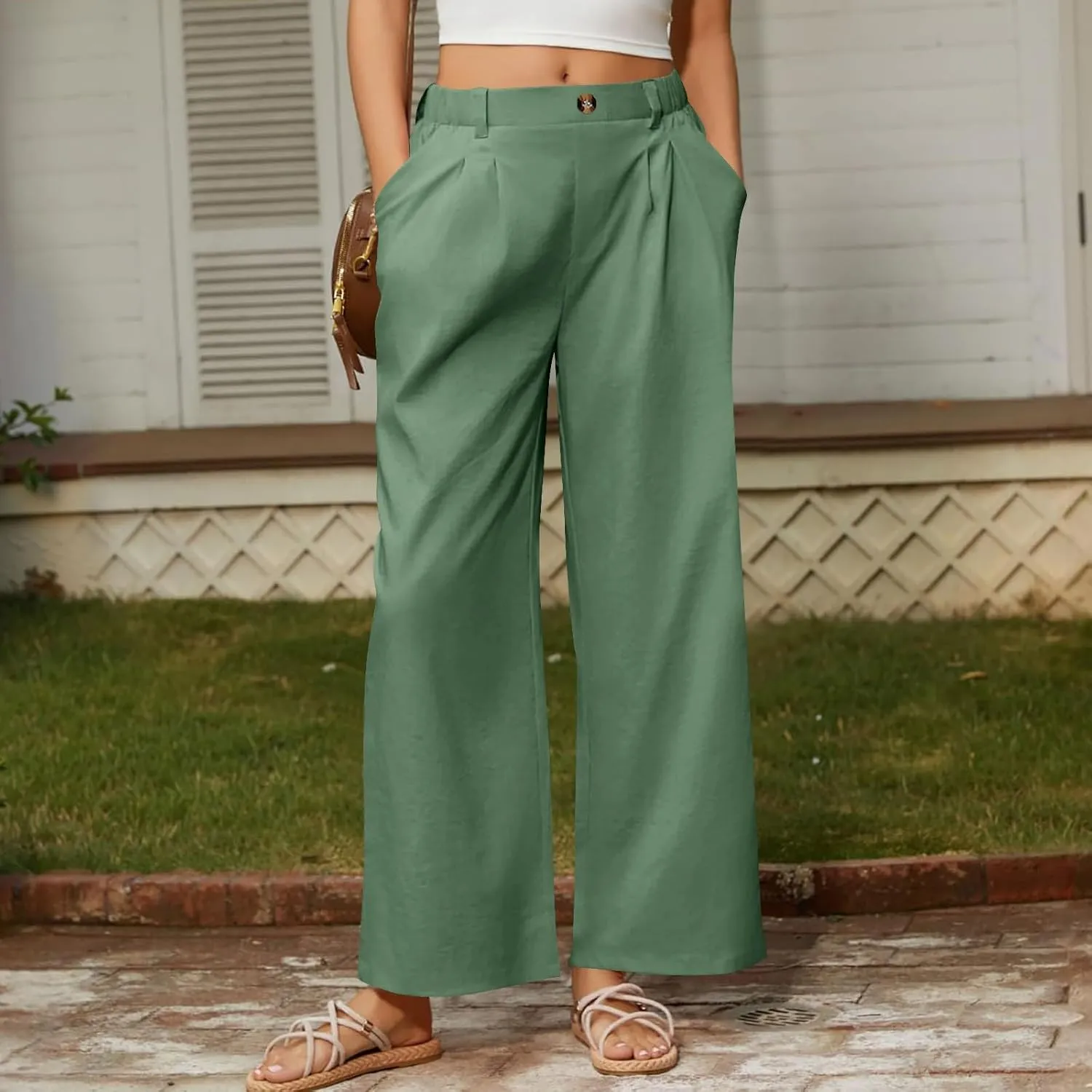 Wide Leg Dress Pants for Women Summer Casual High Waisted Dressy Pant with Pockets Trendy Office Work Slacks