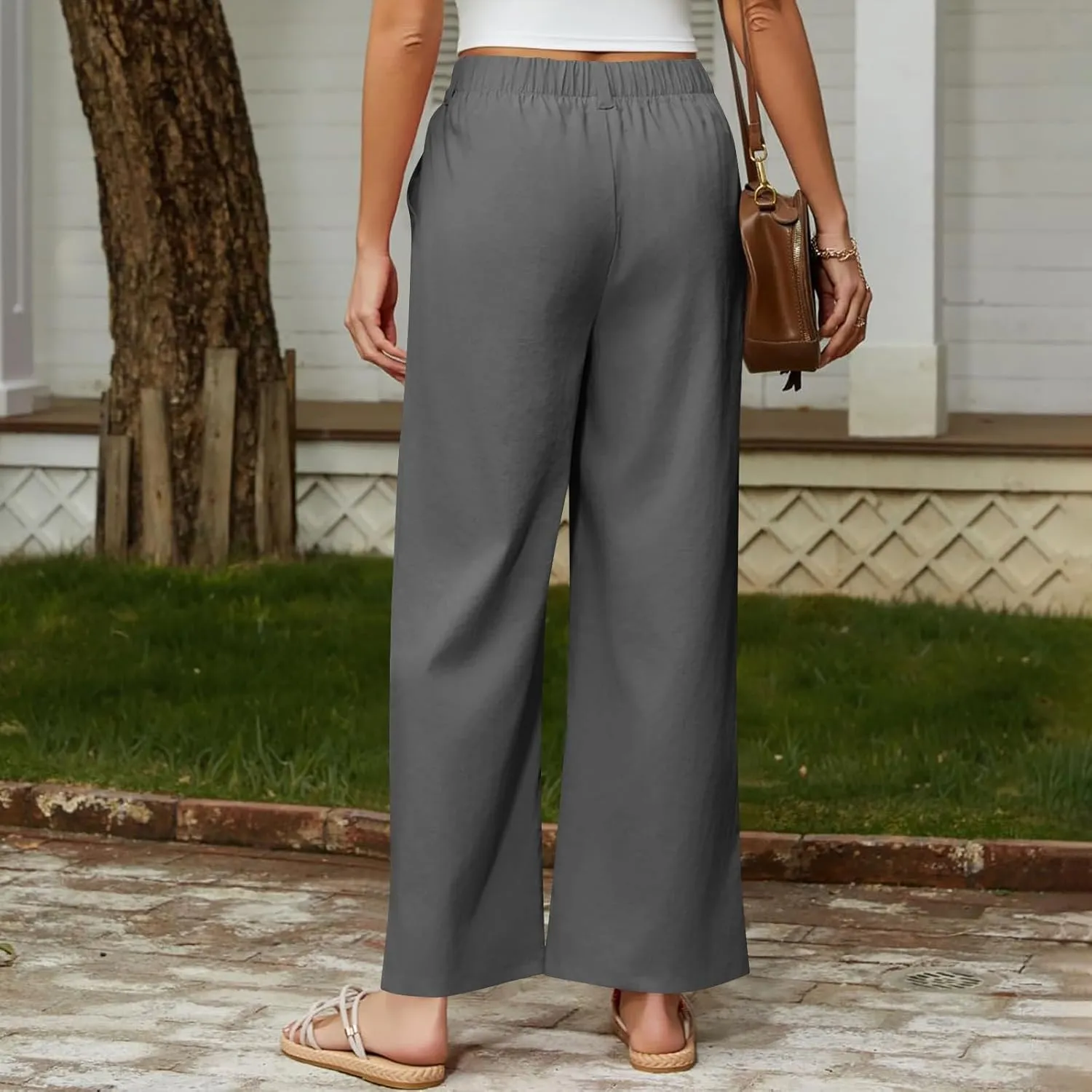 Wide Leg Dress Pants for Women Summer Casual High Waisted Dressy Pant with Pockets Trendy Office Work Slacks
