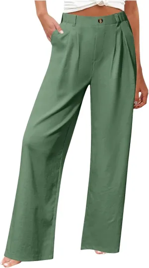 Wide Leg Dress Pants for Women Summer Casual High Waisted Dressy Pant with Pockets Trendy Office Work Slacks