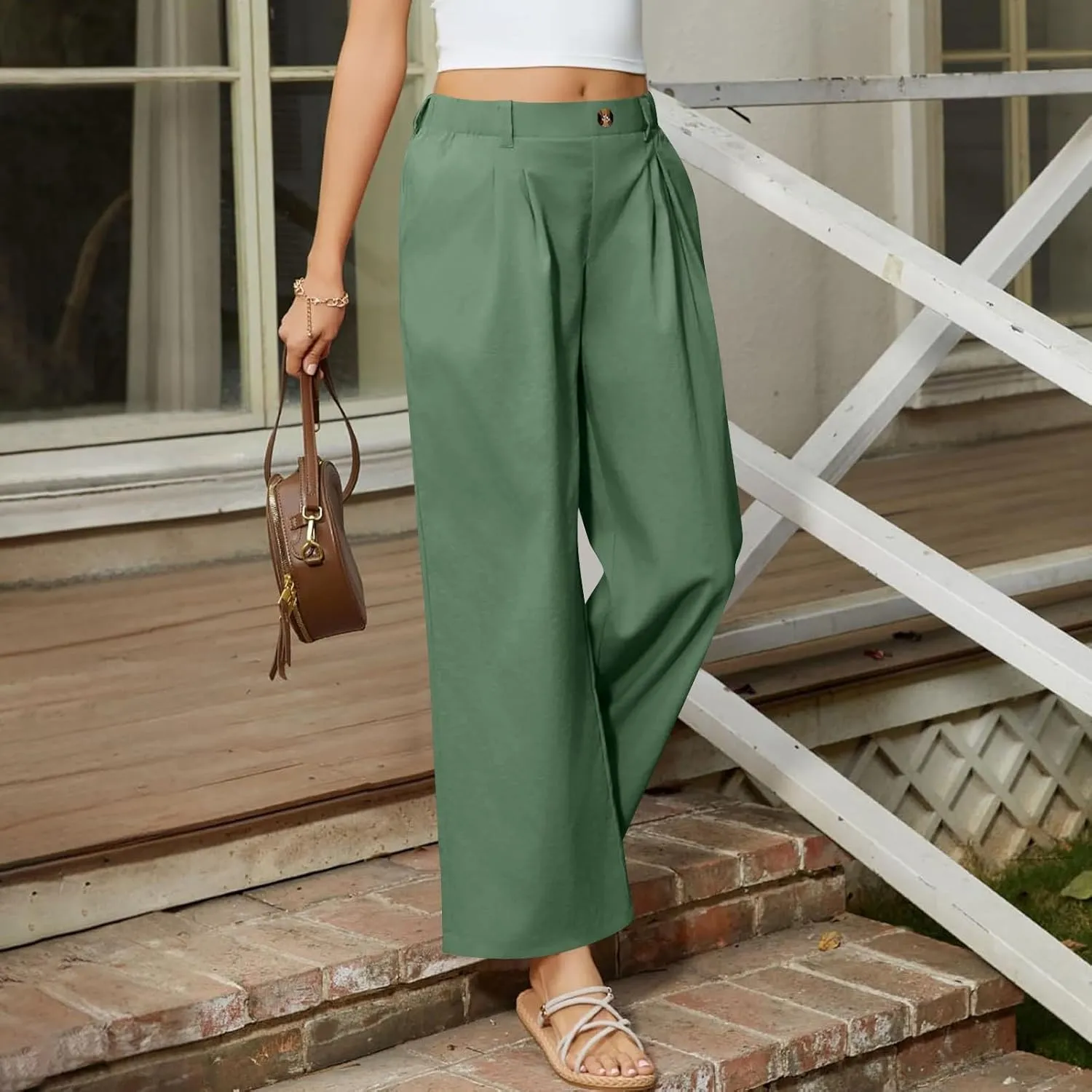 Wide Leg Dress Pants for Women Summer Casual High Waisted Dressy Pant with Pockets Trendy Office Work Slacks