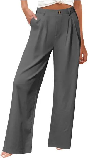 Wide Leg Dress Pants for Women Summer Casual High Waisted Dressy Pant with Pockets Trendy Office Work Slacks